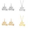 Happy New Year Pendant Necklace Metal Hollow Dangle Earrings Sweet Cool Clavicle Chain Simple Earrings Statement Jewelry
