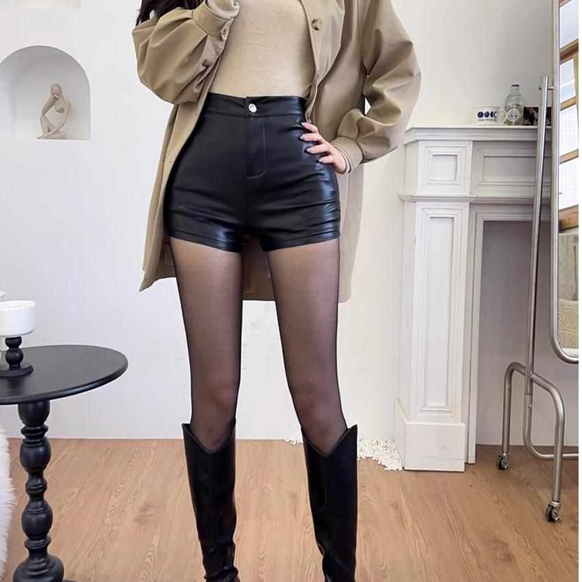 

Черные шорты из ПУ кожи с высокой талией для женщин - Сексуальные, модные и облегающие бедра, на молнии Extra Large чёрный