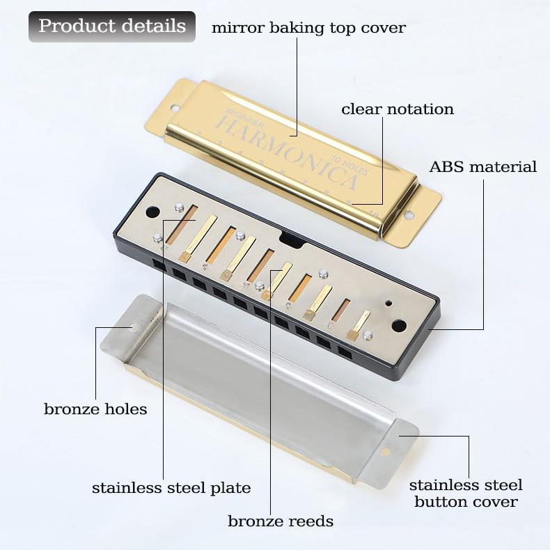 Professional Ten-Hole Metal Harmonica - Alloy Toy Musical Instrument
