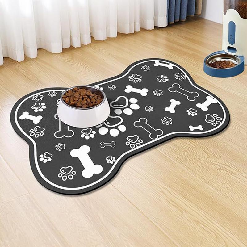 1pc Bone-Shaped Quick-Dry Pet Feeding Mat with Non-Slip Rubber Backing - Stain-Resistant Diatom Mud Dog & Cat Bowl Placemat