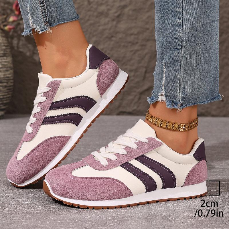 Women's Large Size Leather Color-Block Breathable Casual Shoes Flat Light Sports Single Shoes Running Shoes