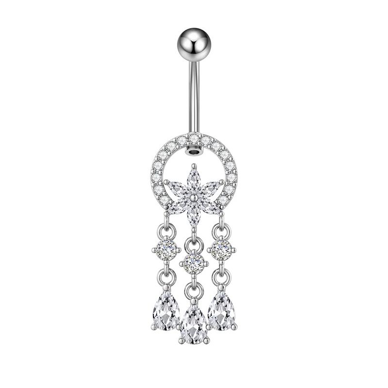 Heart Flower Long Pendant Belly Button Ring For Women Girls Body Piercing Belly Ring Stainless Steel Belly Button Ring