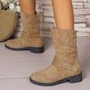 Womens Autumn New Suede Short Boots 2025 Fashion Round Toe Shallow Mouth Buckle Elegant Comfortable Women's Boots