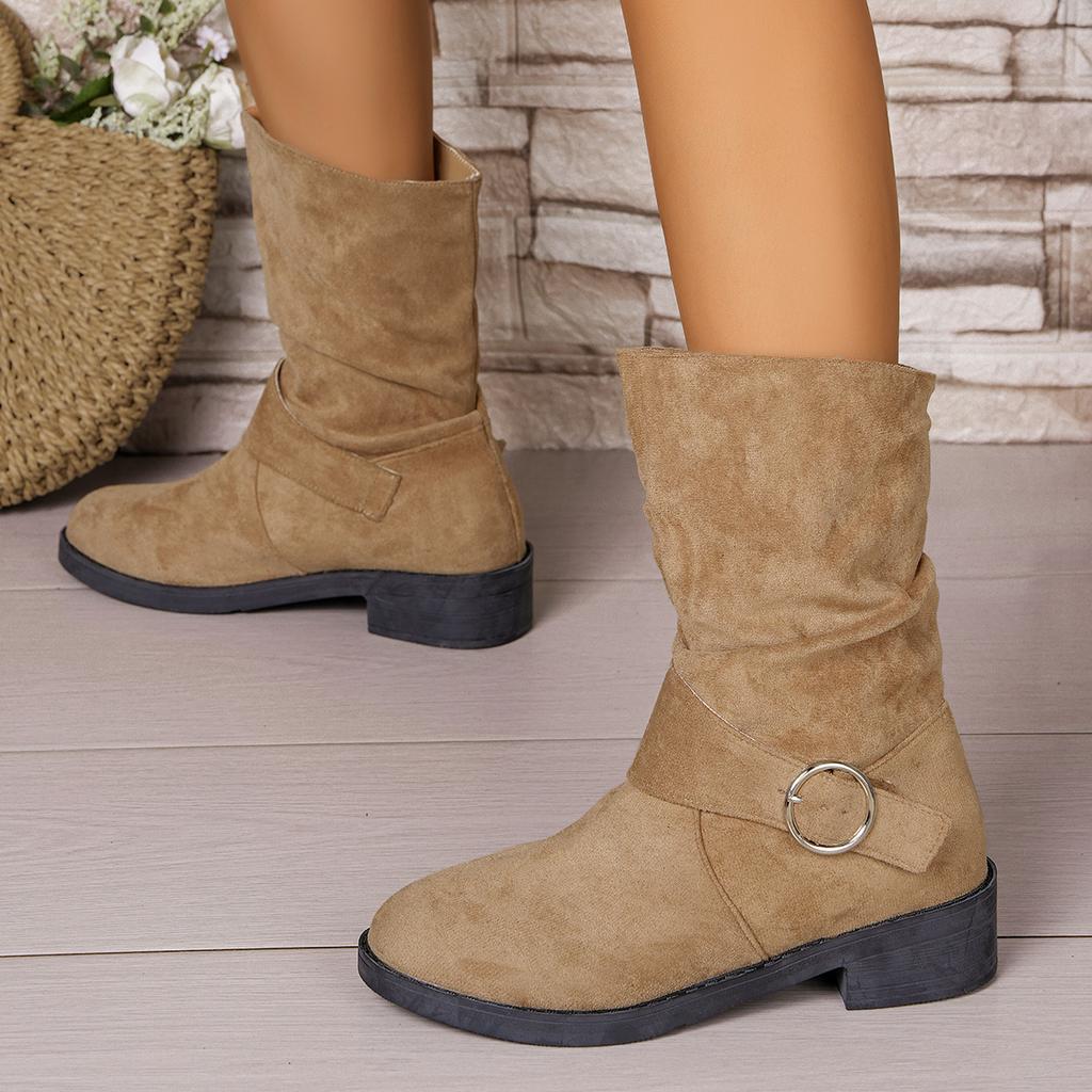 Womens Autumn New Suede Short Boots 2025 Fashion Round Toe Shallow Mouth Buckle Elegant Comfortable Women's Boots