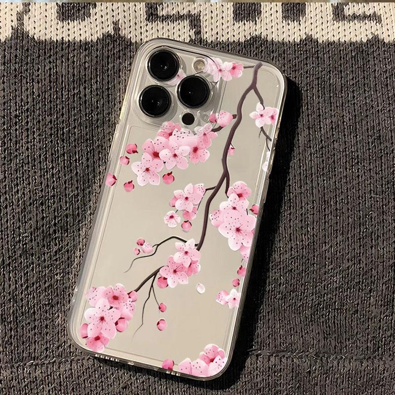Transparent Flower Branch Phone Case For iPhone 16 15 14 Pro 13 12 11 Max Mini 7 8 Plus XR X XS SE2022 Shockproof Silicone Cover
