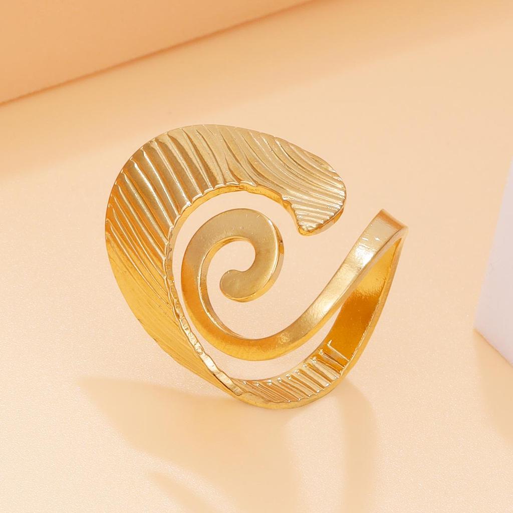18K Gold Plated European Retro Striped Spiral Index Finger Ring for Women