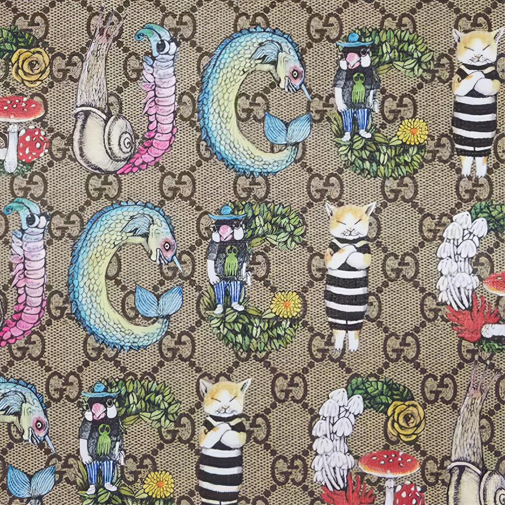 Gucci X Yuko Higuchi Collaboration Cat Print Logo Canvas Tote Bag Kids Tote Bags 605614-HYCCN-8695