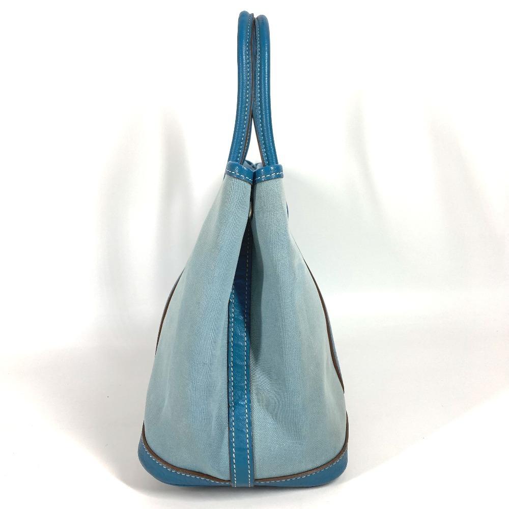 Hermes Garden Party TPM Hand Bag Tote Bag Toile Offishe/Leather Blue