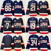 Mens Ice Hockey Jersey USA Team Custom Number 19 7 34 Embroidered Cotton Blend Performance Sportswear