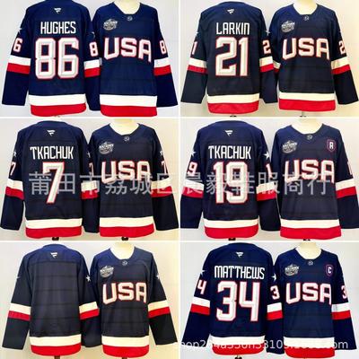 Herrishockeytröja USA-laget Anpassat Nummer 19 7 34 Broderad Bomullsblandning Prestanda Sportkläder