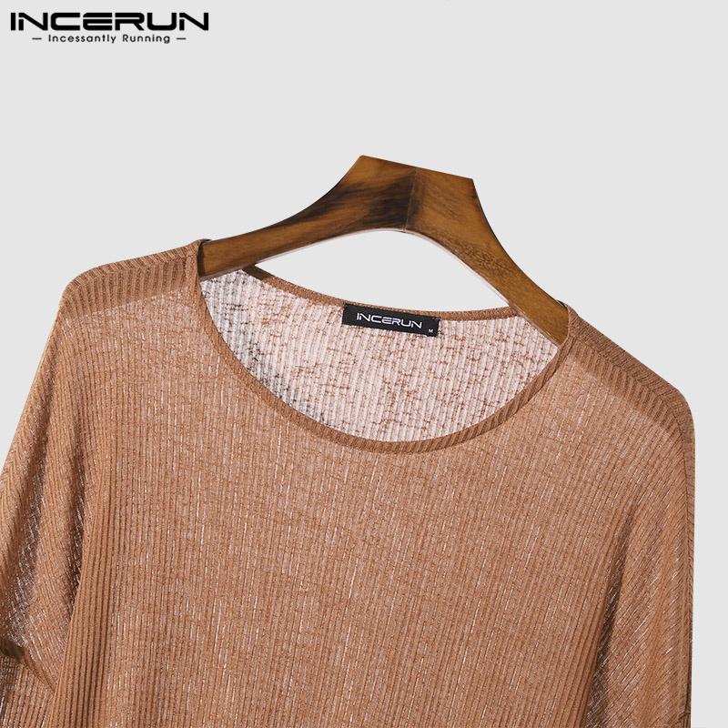 INCERUN Bărbați de primăvară cu mânecă lungă Topuri goale Casual See Through Pulovere tricotate