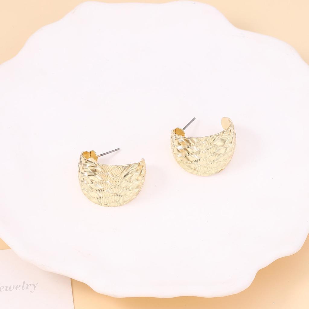 Retro and Unique Bamboo Joint Texture Wide C-shaped Stud Earrings, Simple, Fashionable, Exquisite and High-end