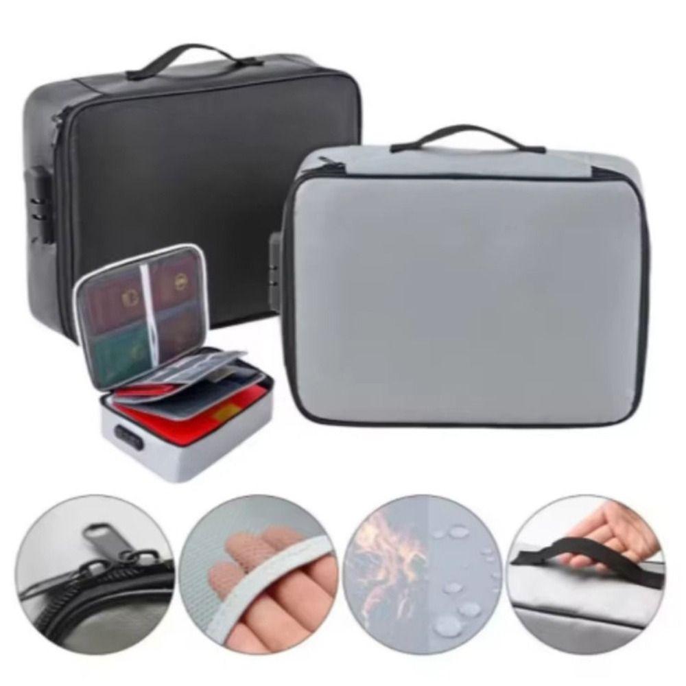 Waterproof Fireproof Document Bag Multi-Layer Comfortable Handle Travel Archive Handbag with Lock Multi-Functional
