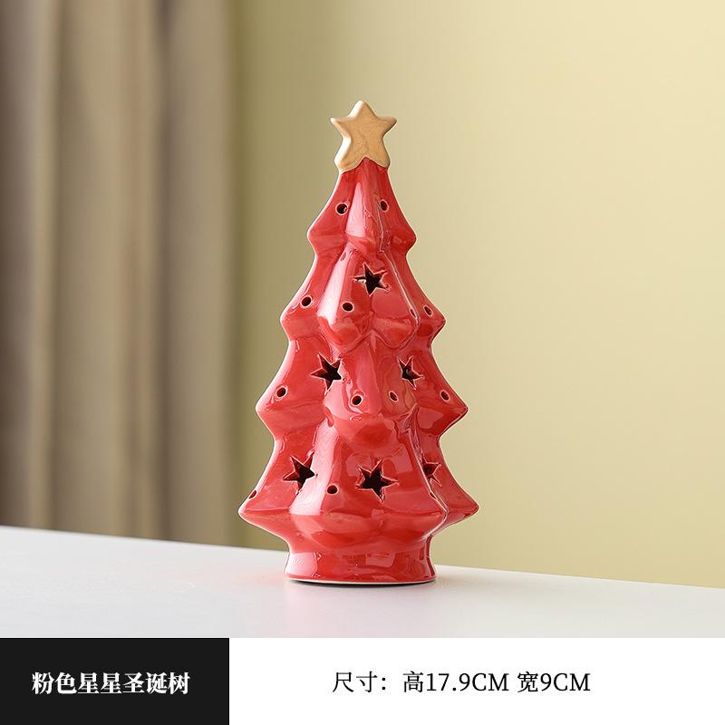 Atmosphere Light Gift: Adorable Ceramic Star Christmas Tree Night Light Home Decor Tabletop Ornament Birthday Present