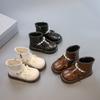 Girls' Vintage Leather Boots Autumn New Side Zipper Chiffon Bow Princess Ankle Boots With Pearl Decoration
