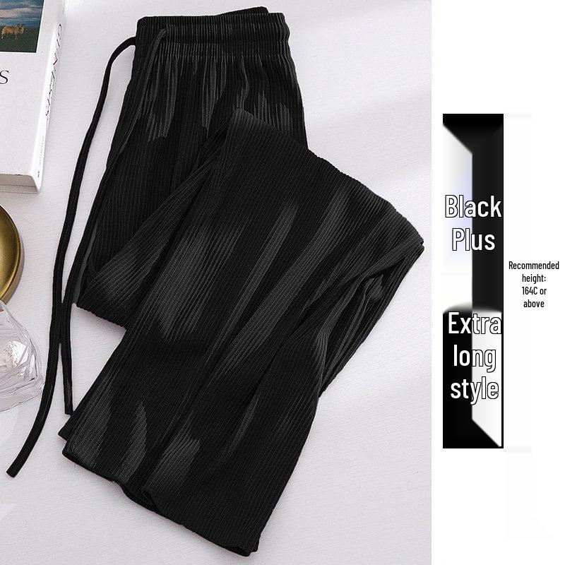 Ice Silk High-Waisted Wide-Leg Pants for Women - Summer Thin Style, Plus Size, Petite, Straight Leg, Drape, Casual, Slimming, Sun Protection