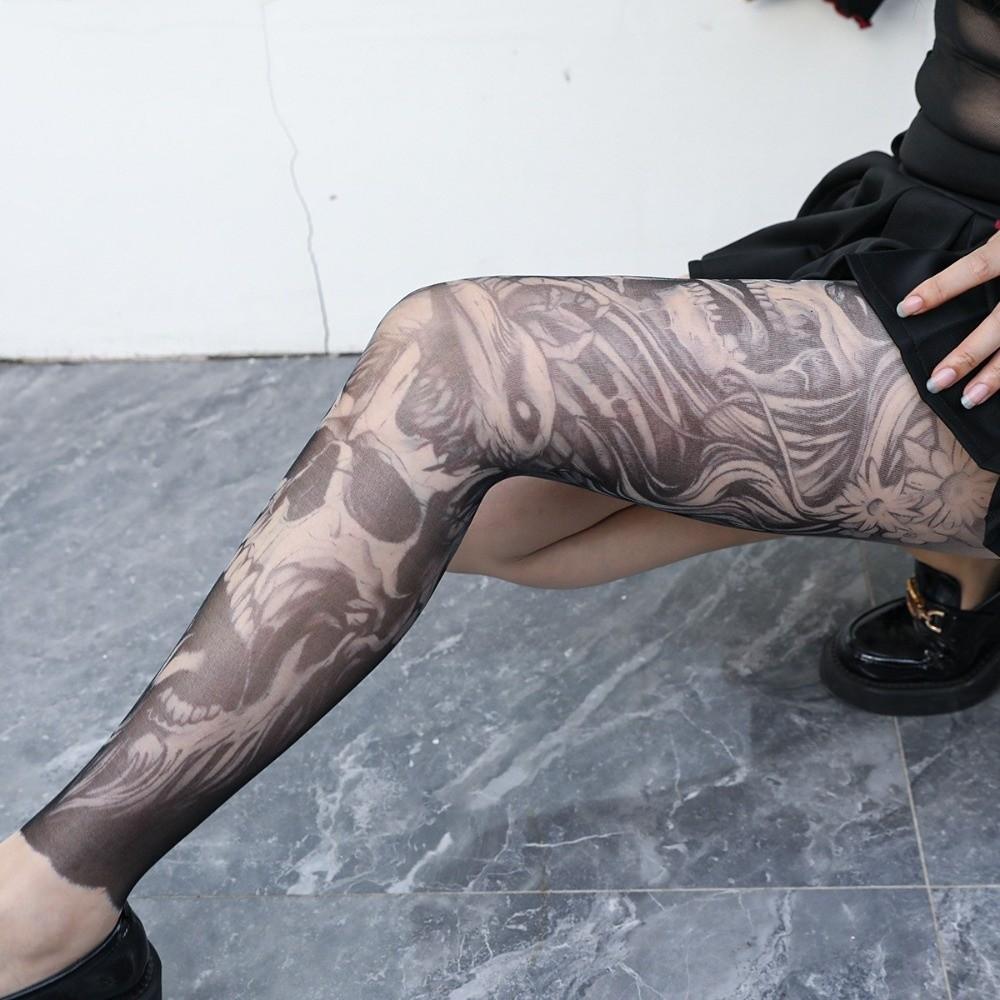1pc Fake Tattoo Women's Sexy Printed Tights Terrifyin Mesh Tattooed Stockings Perspective Personality High Pantyhose Summer