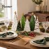 Handcrafted Xmas Gifts for Friends 6Pcs Wooden Christmas Tree Tabletop Decor Set, Rustic Star Topped Natural Wood Tiered Tray Mini Figurines,