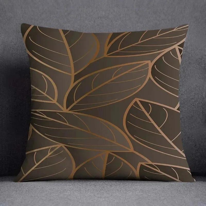 Moderne Luxe Zwart Goud Geometrische Lijn Kussensloop Perzik Huid Vierkante Sierkussenhoes Voor Bank Woonkamer Huisdecoratie 40X40