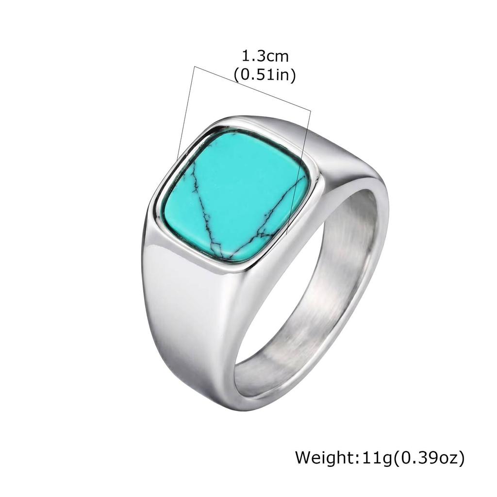 Xiaomi Vnox Square Signet Ring for Men, Stainless Steel Inlay Tiger Eye Turquoise Onyx Stone Punk Male Finger Band Vintage Jewelry Gift