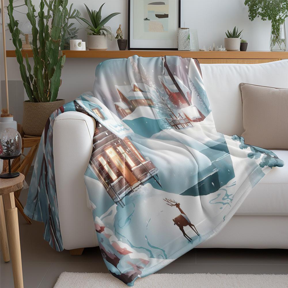 Tuniu Winter Cabin Landscape Fleece Blanket for Sofa Bed Room Throw Soft Warm Cozy Decorative Throw Blanket