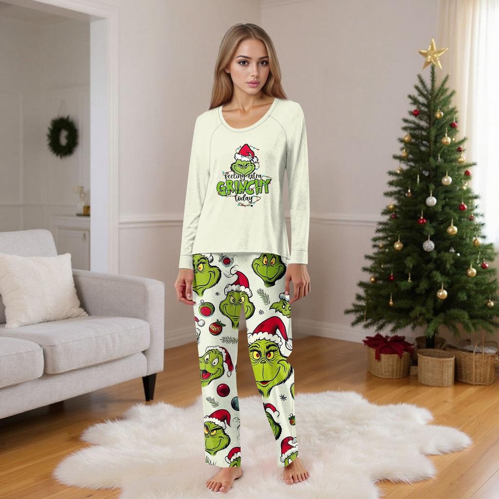 Zestaw rodzinny z długimi rękawami i spodniami w nadruki świąteczne Zestawy rodzinne