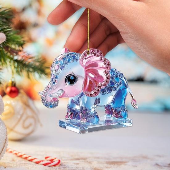 Auto Hanger met Lanyard Sprankelende Strass Steentjes 2D Acryl Olifant Ontwerp Kleurverloop Mini Acryl Ornament Sleutel Bureau