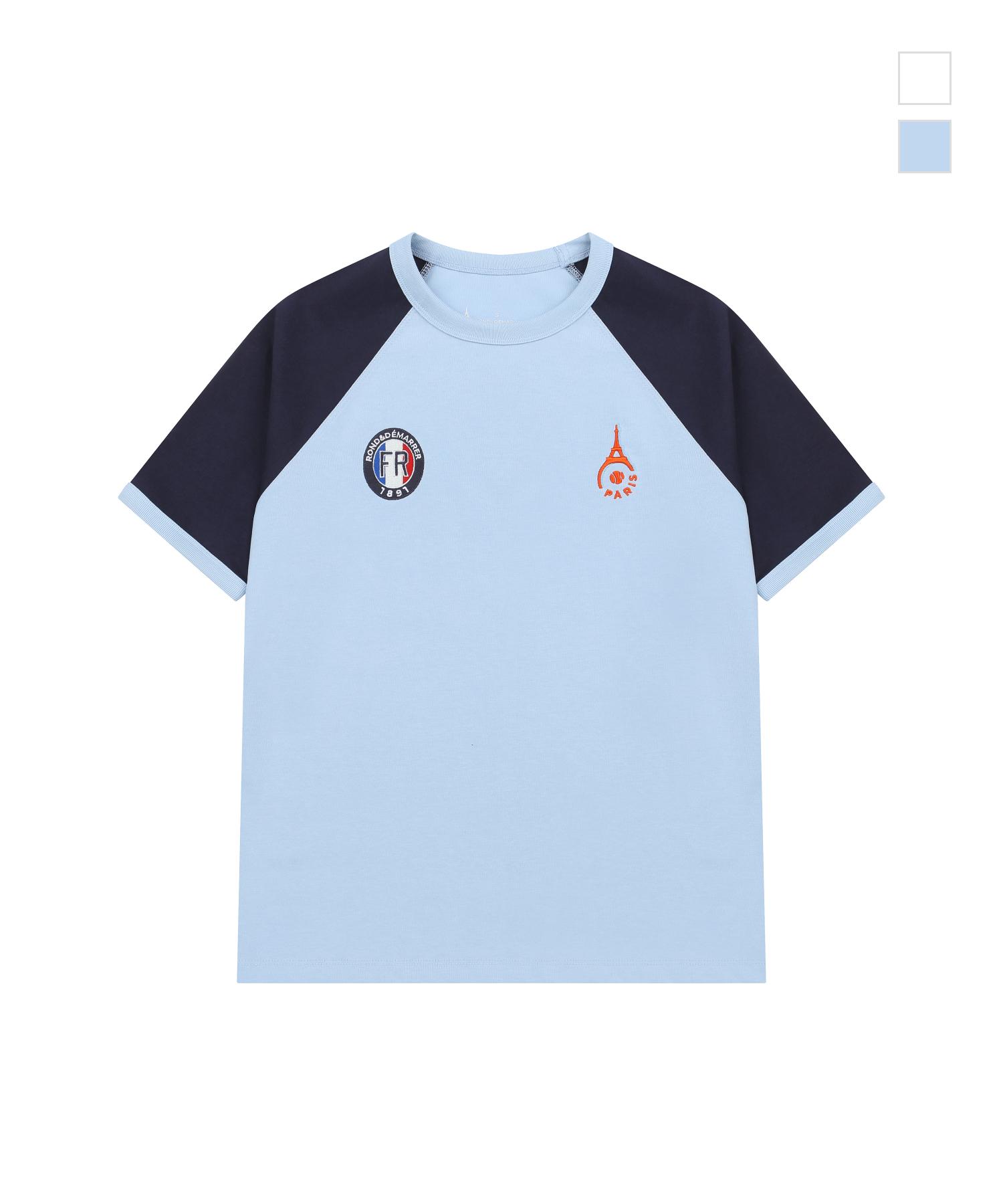 Ron And Marie [Women S] Main Symbol Vintage Embroidered Logo Ringer T-Shirt (Sky Blue) S