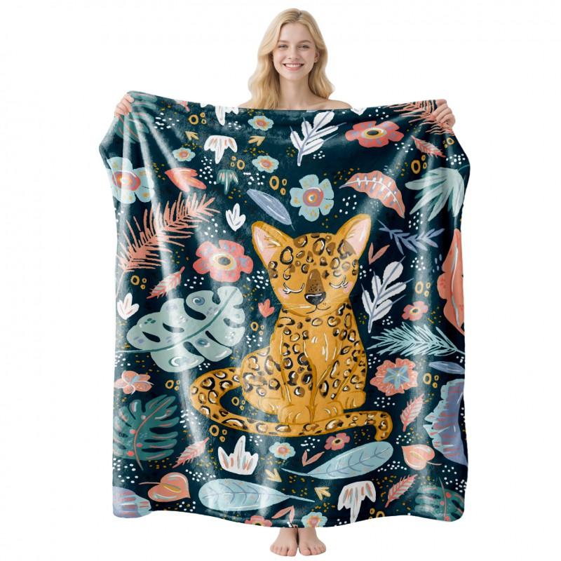 Cool Contrast Tiger Print Flannel Blanket Soft Nap Air Conditioner Throw Home