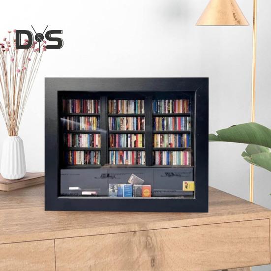 Mini knihovna pro úlevu od úzkosti Dřevěná miniaturní simulovaná polička s 200 ks Mini kniha s úlevou od stresu Hračka na stolní knihovnu pro domácí kancelář