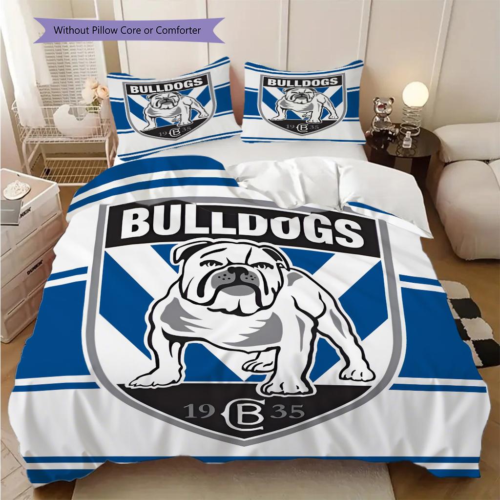 Canterbury Bulldogs Muster Bettwäsche Steppdecke Set Bettbezug Kissenbezug Heimdekoration Geburtstagsgeschenk (1 Bettbezug + 2 Kissenbezüge, ohne Füllung)