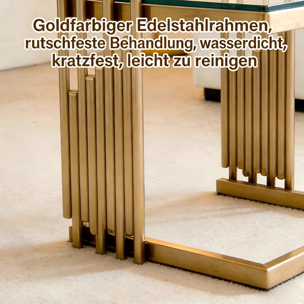 41cm Modern Square Side Table for Living Room with Clear Tempered Glass Desk and Gold Stainless Steel Frame Luxury Mirror Finish for Bedroom Balcony