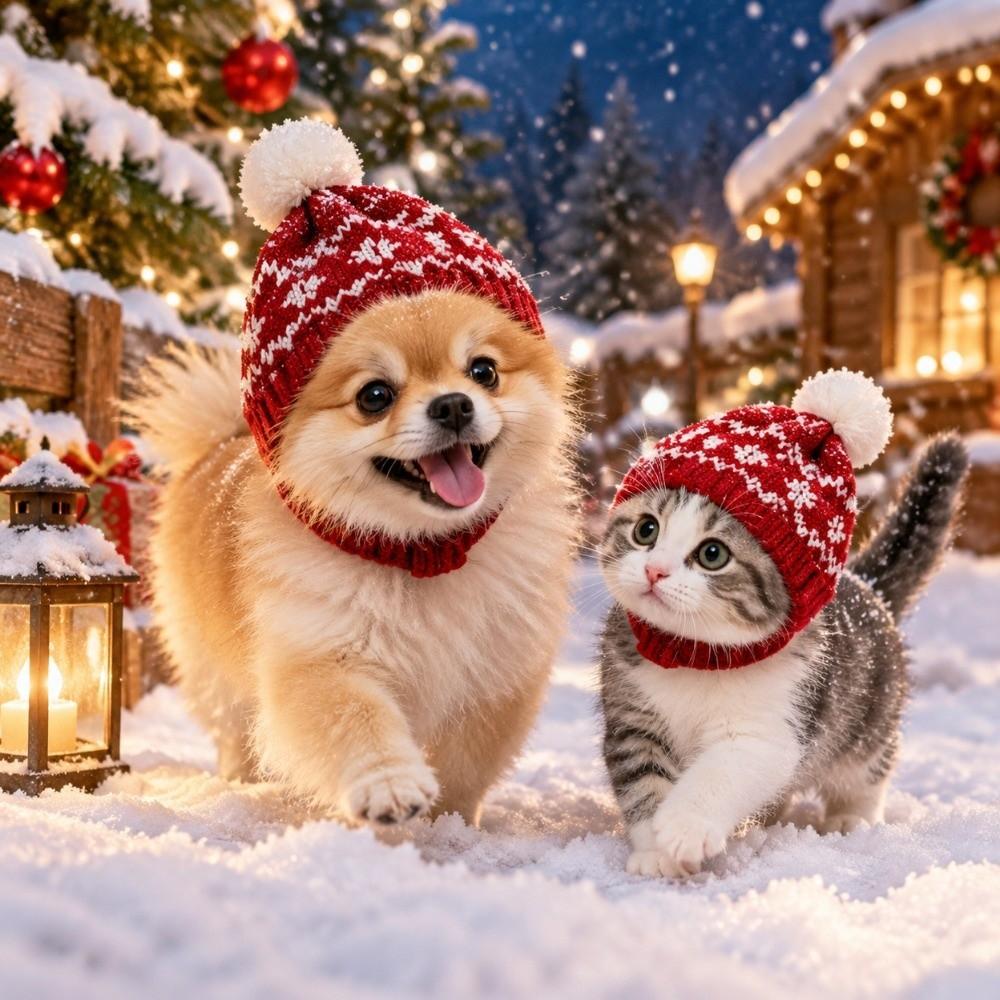 Soft Puppy Knitted Hat Autumn Winter Cat Woolen Hat Pet Button Knit Scarf Hat Spring Festival