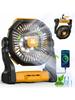 Cold Air Battery Powered Fan With LED Lantern,Dual Motor Camping Fan, 4-Speed Adjustable Desktop Fan With Hook