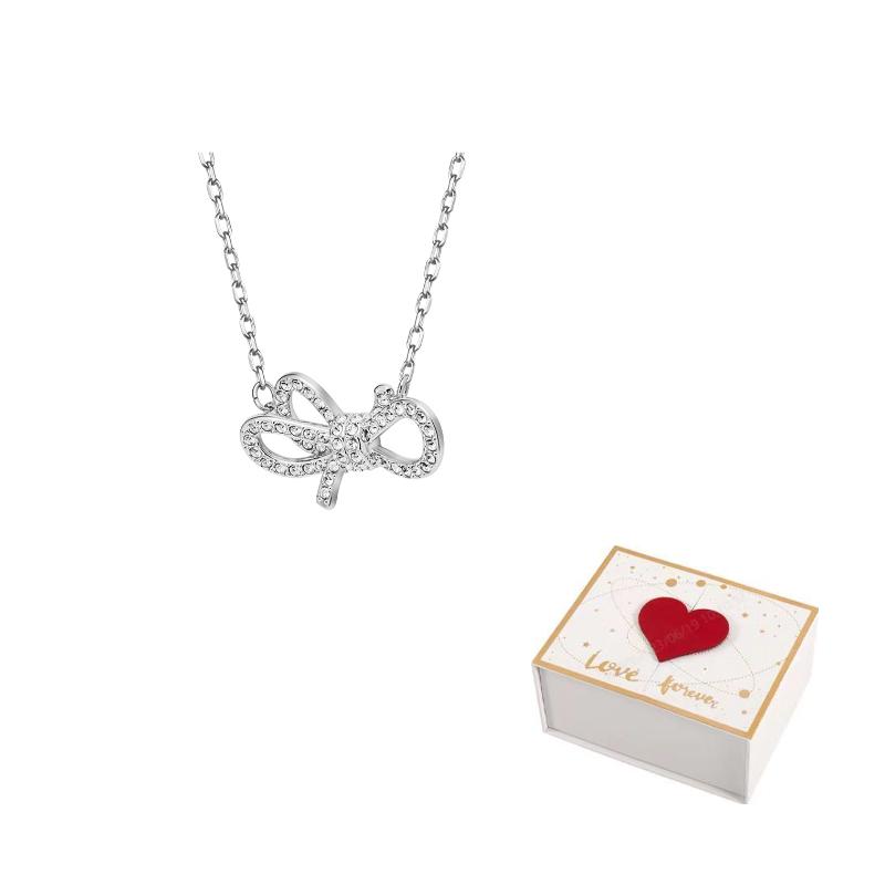 Swarovski Lifelong Bow Alloy Necklaces Womens Silver F-white gift box серебряный