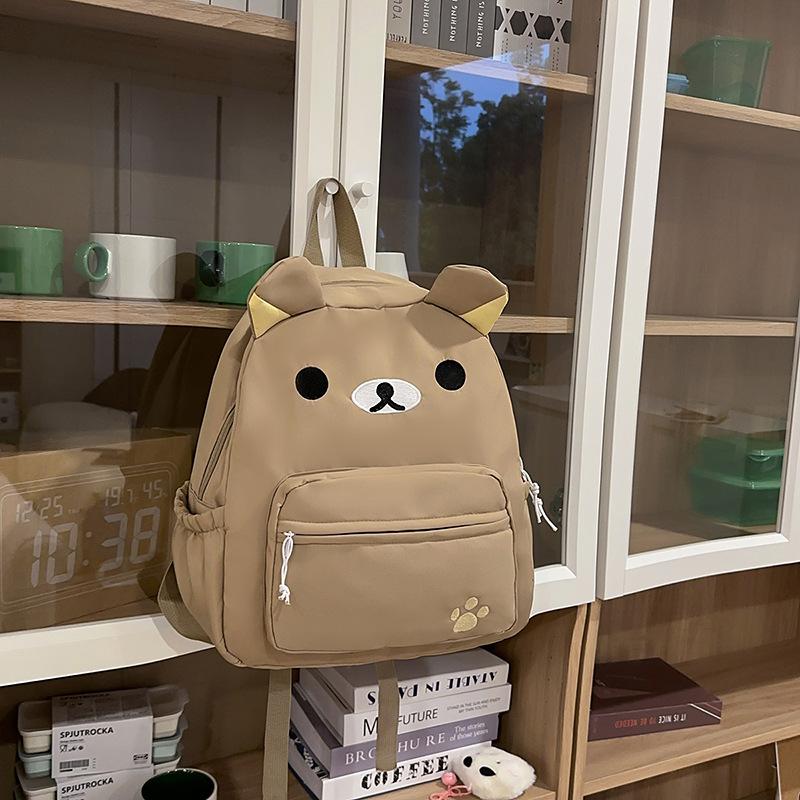 New Japanese Cute Canvas Brown Bear Backpack Versatile Elementary School Student Large Capacity Children's Cartoon School Bag