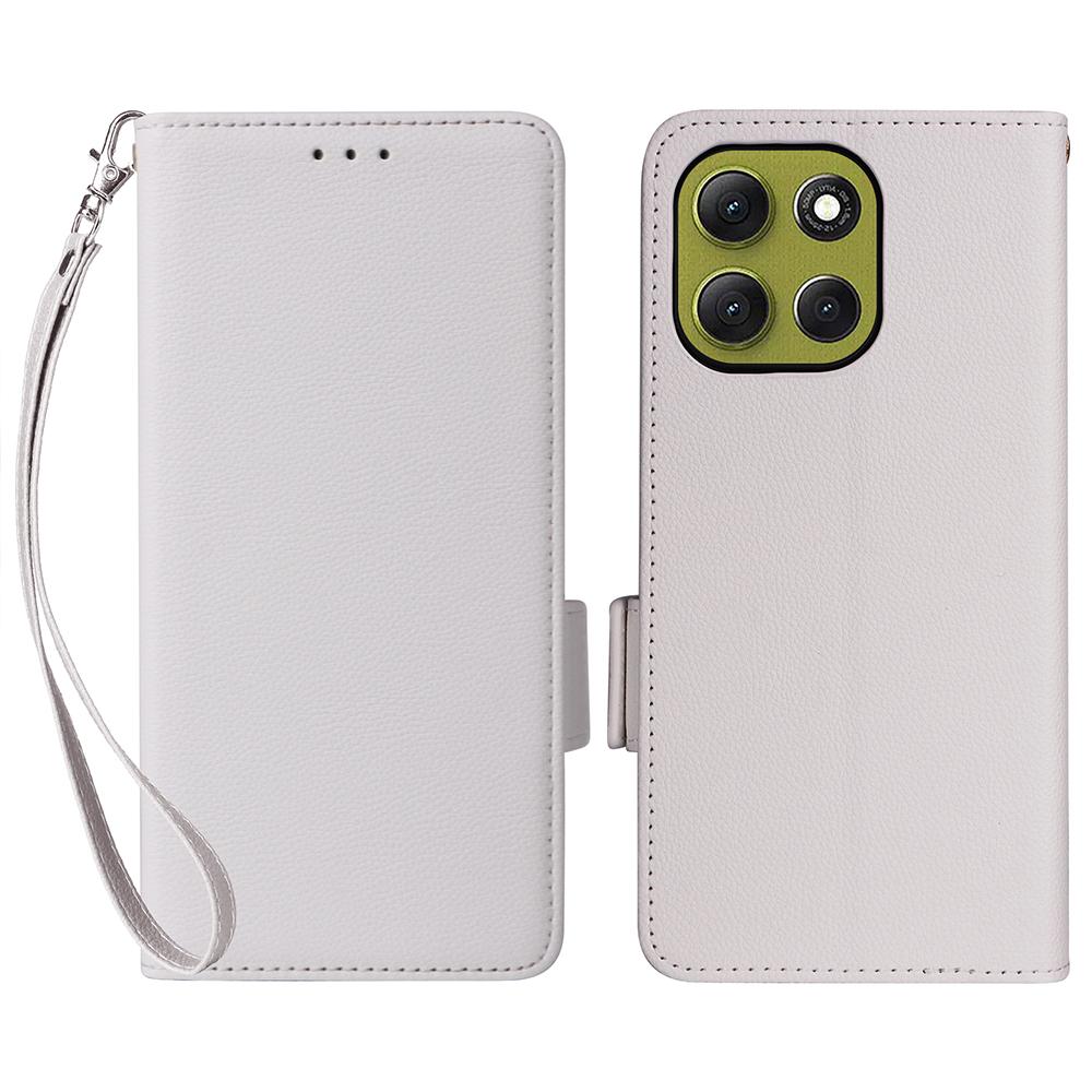 

For Motorola Moto G86 Power 5G Case with Wrist Strap Litchi Texture PU Leather Wallet Phone Cover White