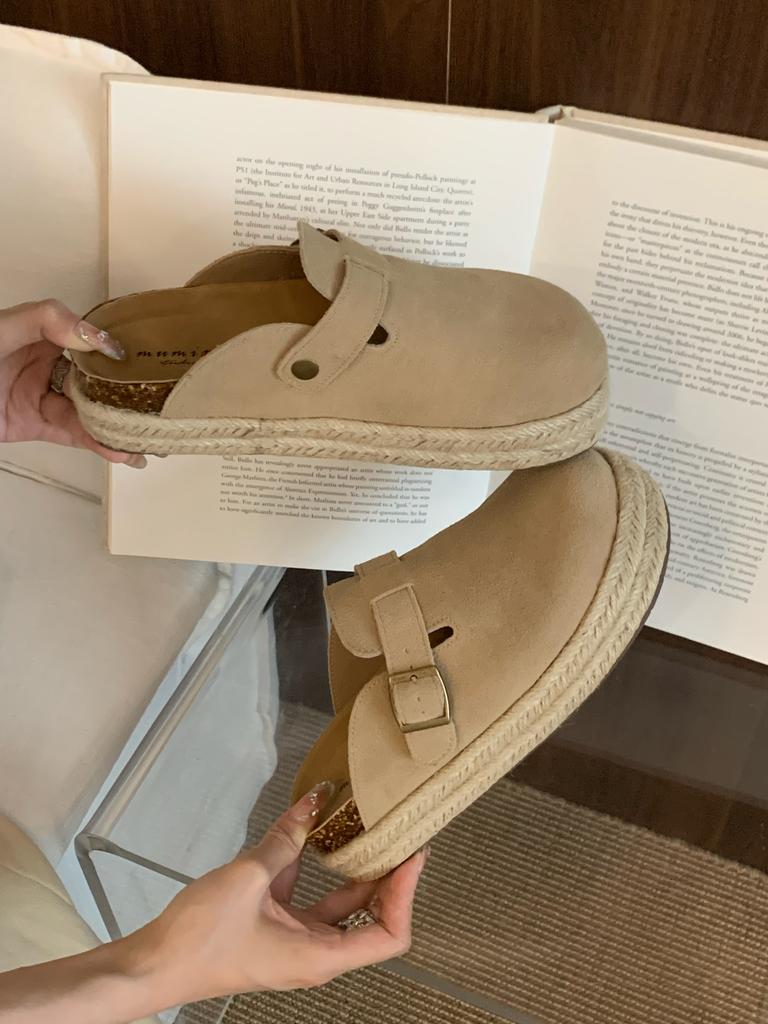 Fashion Fisherman shoe leather Baotou half slippers women's summer outside wear 2025 lacing senior sense thick bottom muffin bottom lazy