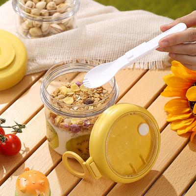 Barattolo Portatile per Avena Notturna con Forchetta Integrata e Coperchio, Tazza da Colazione in Plastica Ermetica per Insalata, Yogurt, Frutta, Contenitore Trasparente Senza BPA