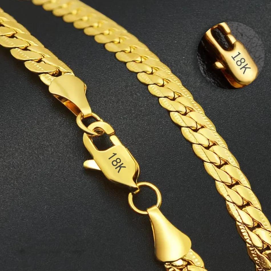 

Fine 925 Silver 5MM Gold Full Sideways Chain Necklace For Woman Men Fashion Wedding Engagement Jewelry 20CM Bracelet 8in золотий