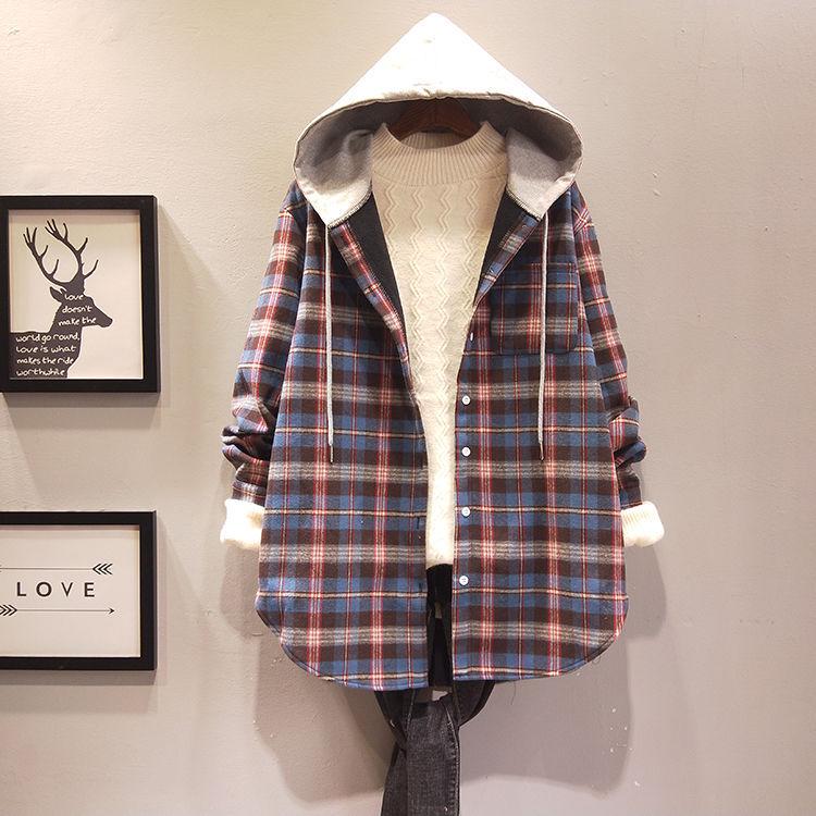 Women's Plaid Hooded Mid-Length Shirt, 2024 Spring/Autumn Korean Style, Casual Versatile Loose Fit.