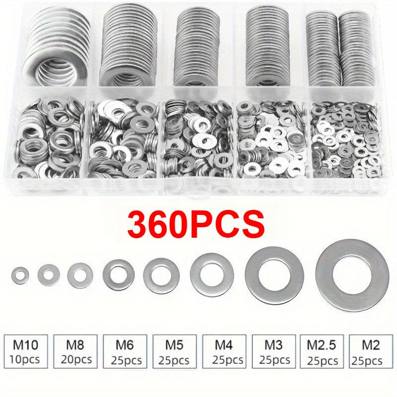 80/180/360/540/720pcs M2 M2.5 M3 M4 M5 M6 M8 M10 Stainless Steel Flat Washer Plain Gaskets Metal Washers Rings for Screw Bolt Assortment Kits