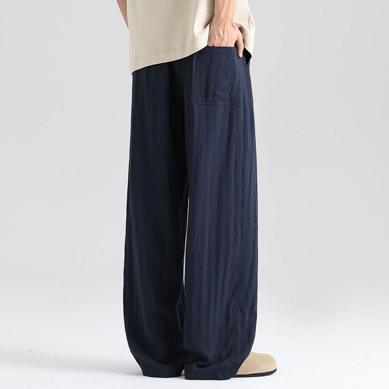 Pants Men's Summer Silk Linen Pants Men's Pants Lyocell Straight Pants Drop Wide Leg Pants Men's Casual Pants