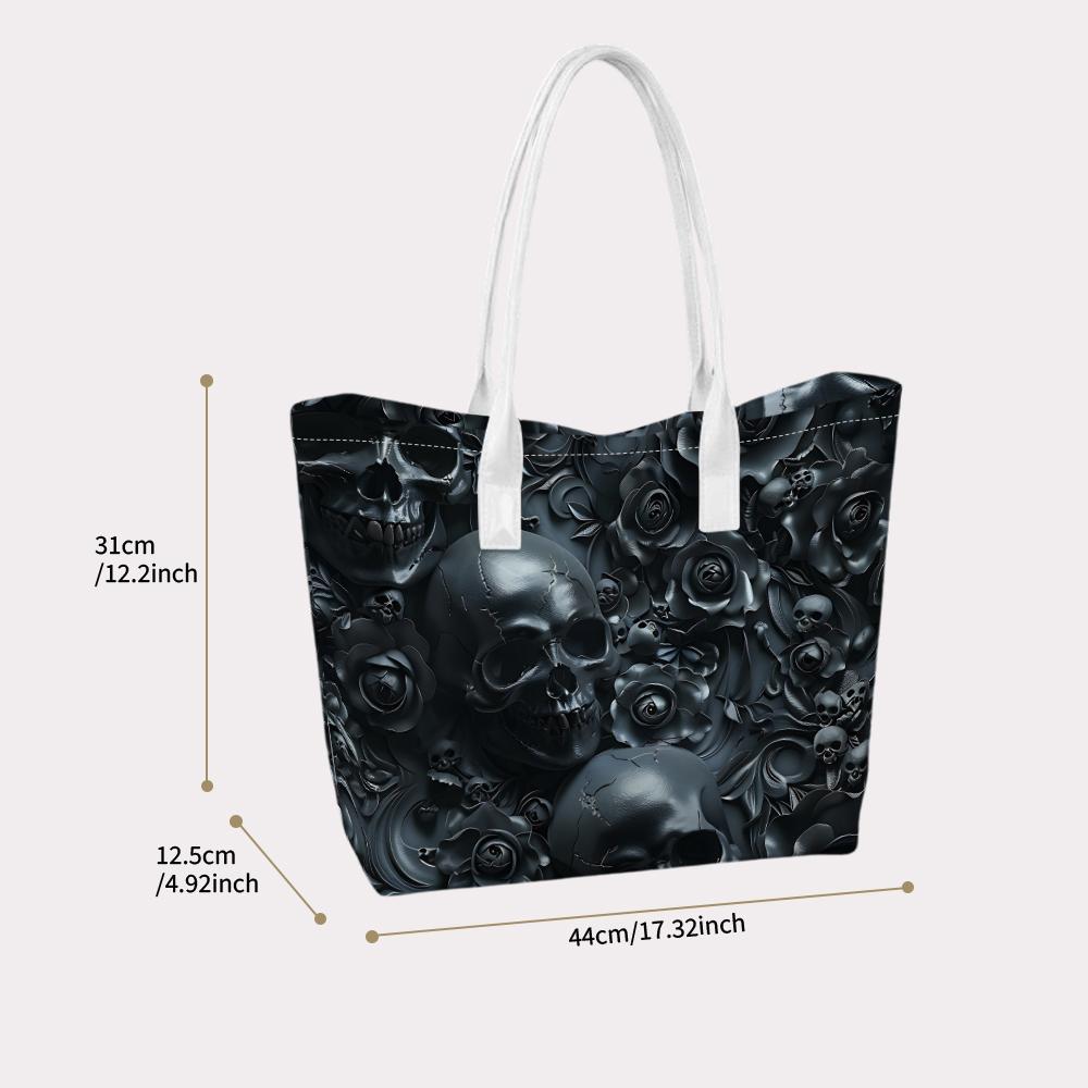 Gothic Skull Rose Pattern Tote Bag Fashion Daily Carry Shoulder Bag for Casual Use