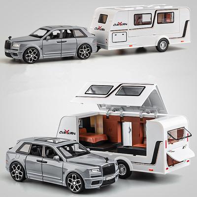 1/32 Alloy Trailer Truck Car Model Diecast Metal Recreational Off-road Vehicle Camper Car Model Sound and Light Kids Toy Gift