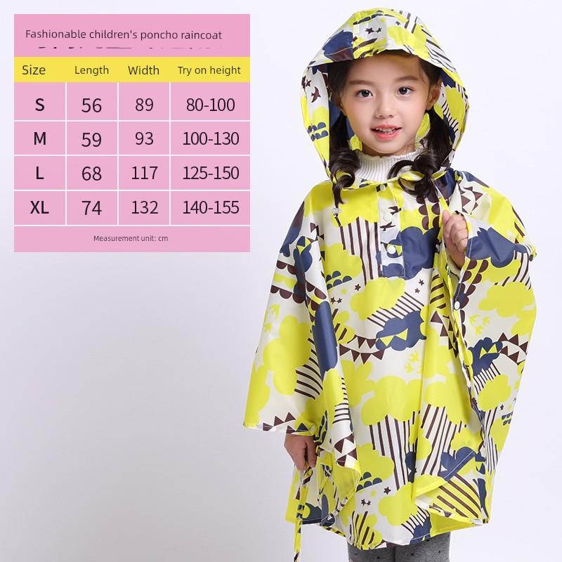 Kids Cape Raincoat Outdoor Walking Children Playing with Water Students Go to School Backpack Waterproof Poncho Multicolor