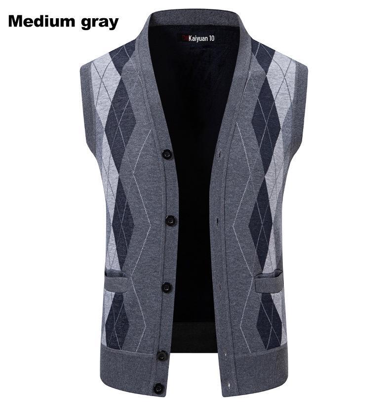 Men's Sleeveless Fleece-Lined Knit Cardigan: Autumn/Winter Plus Size Loose Fit Sweater