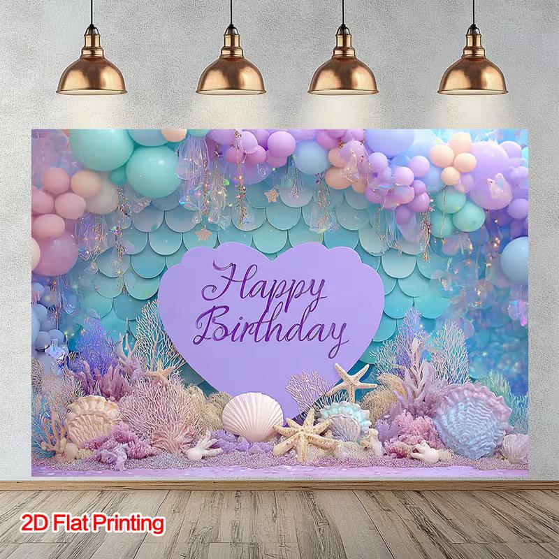 2D Underwater Mermaid Birthday Photography Backdrop Kids Party Decoration Background Cloth
