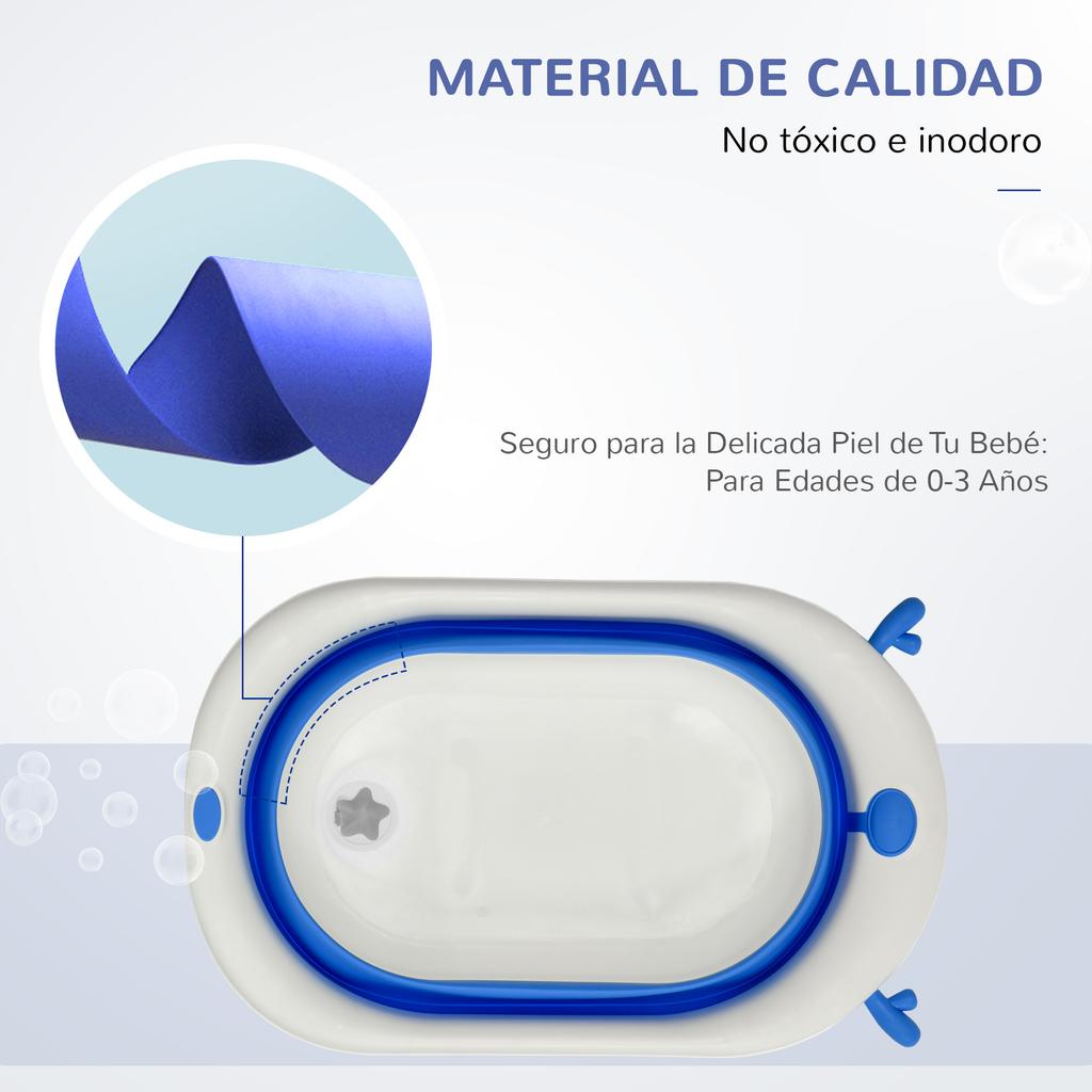 Foldable Baby Bathtub, Newborn to 3 Years, Heat-Sensitive Plug, Blue Cushion, 81.5x50.5x23.5 cm