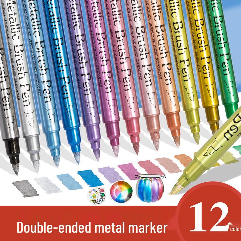 Guangna 562 Double-Ended Metallic Highlighter Set: Gold & Silver Paint Craft Markers